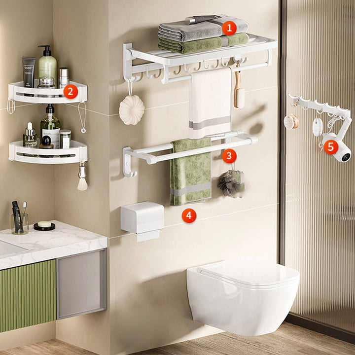 BowLift | White Bathroom Accessory Set Contemporary Aluminum Bathroom Accessory Kit with Towel Holder