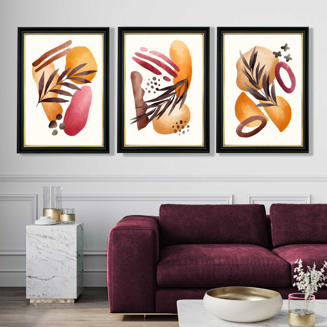 Abstract Autumn Tropical Set of 3 Art Prints | Bowlift