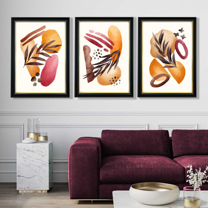 Abstract Autumn Tropical Set of 3 Art Prints | Bowlift