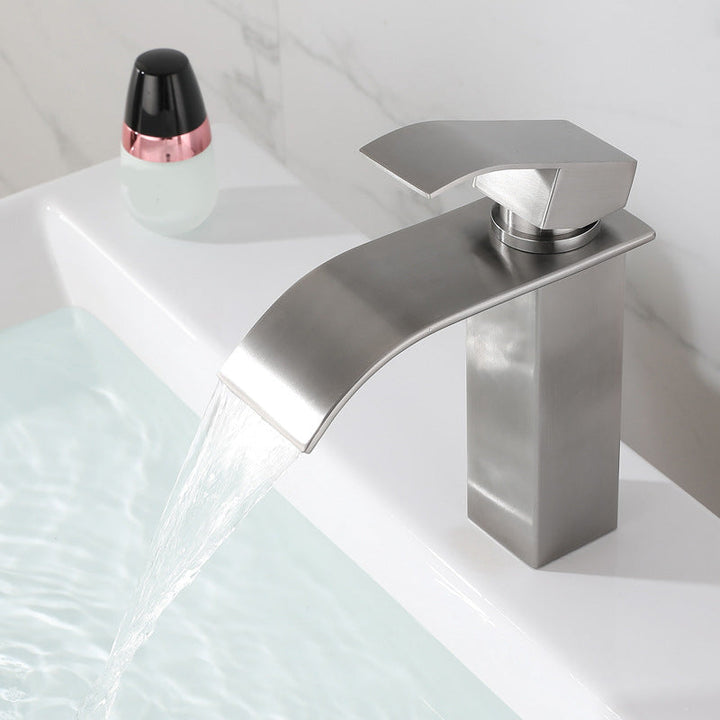 BowLift | Industrial Faucets Faucet Stainless Steel Lever Handles Waterfall Spout Bathroom Faucet