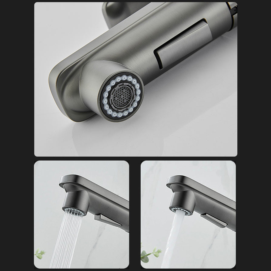 BowLift | Modern Brass Water Faucet Center Mount Bathroom Faucet with Water Hose