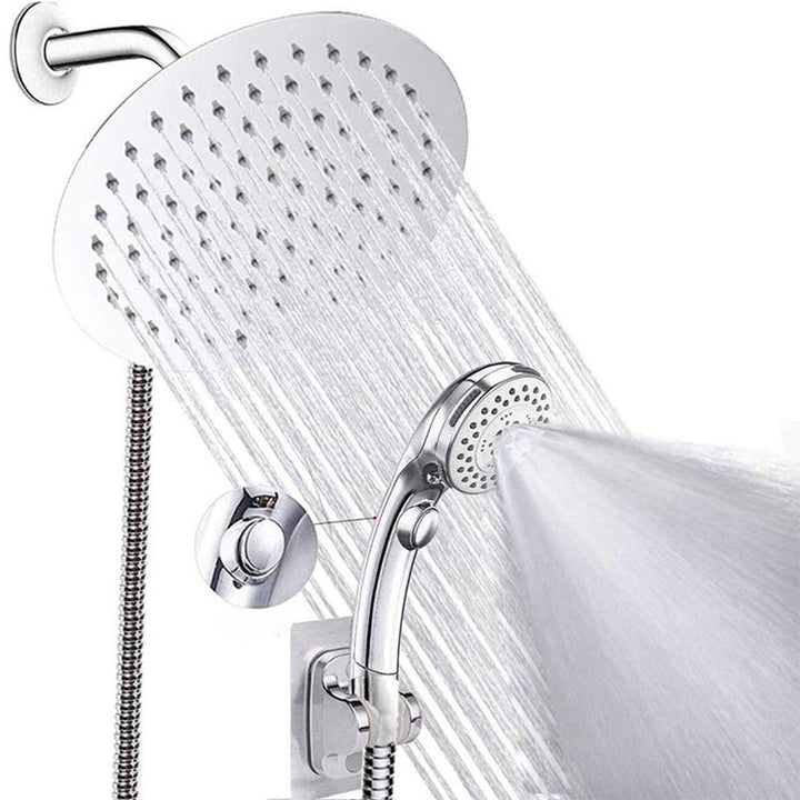 BowLift | Round Dual Shower Head Stainless Steel 5 Spray Patterns Wall Mounted Shower Head