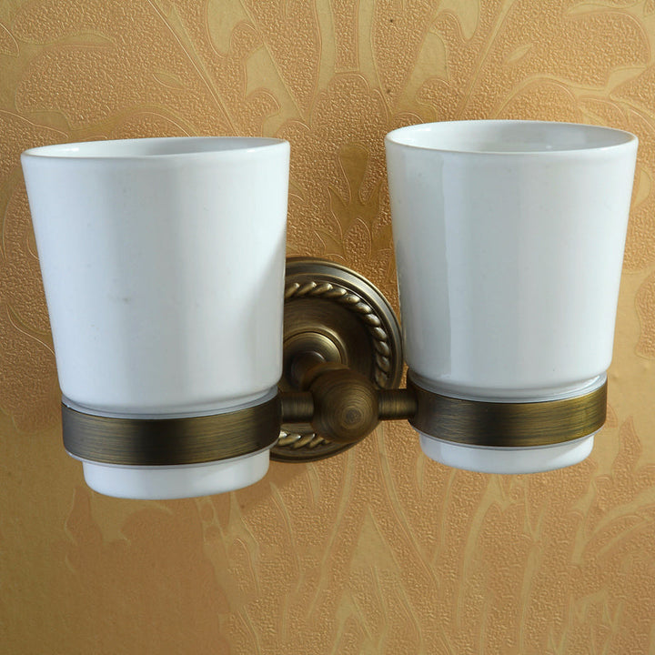 BowLift | Worn Brass Traditional Bathroom Set with Bath Shelf/Paper Holder & Towel Bar