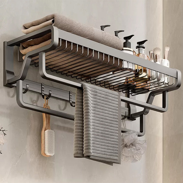 BowLift | Contemporary bathroom accessory set made of matte stainless steel-aluminum with bathrobe hook/towel rail