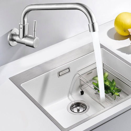 BowLift | Modern Bridge Water Faucet 304 Stainless Steel Knob Handle Swivel Spout Wall Mounted Faucet