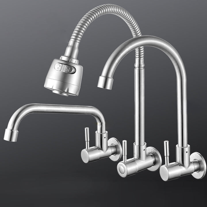 BowLift | Modern Bridge Water Faucet 304 Stainless Steel Knob Handle Swivel Spout Wall Mounted Faucet