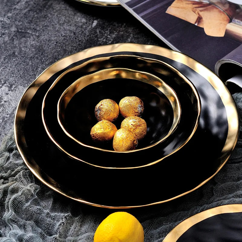 BowLift | Elegant Ceramic Beef Platter with Gold Edge