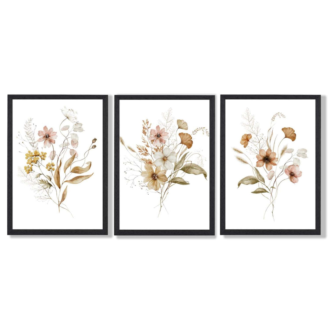 Autumn Wild Flower Bouquets Set of 3 Framed Art Prints | Bowlift