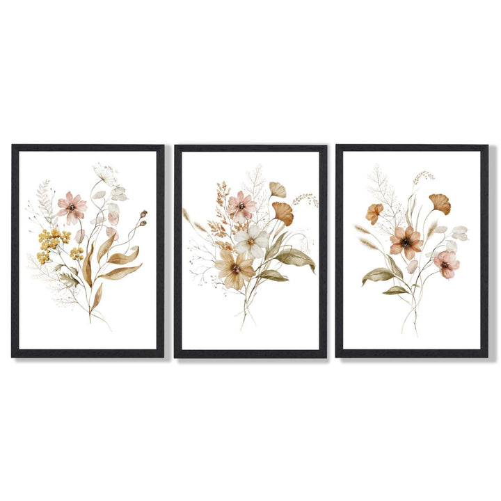 Autumn Wild Flower Bouquets Set of 3 Framed Art Prints | Bowlift
