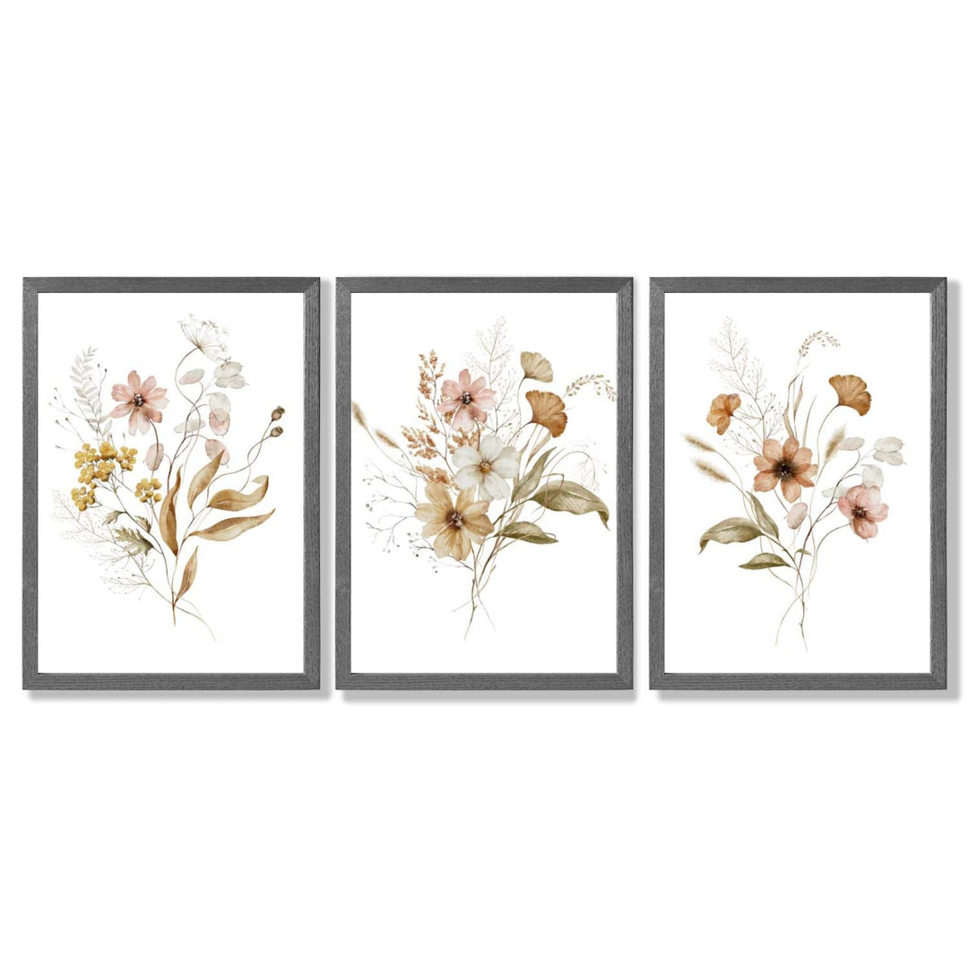 Autumn Wild Flower Bouquets Set of 3 Framed Art Prints | Bowlift