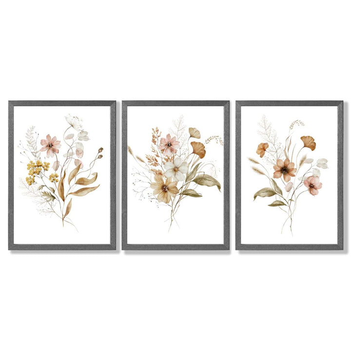 Autumn Wild Flower Bouquets Set of 3 Framed Art Prints | Bowlift