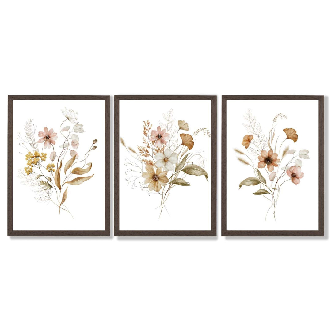 Autumn Wild Flower Bouquets Set of 3 Framed Art Prints | Bowlift