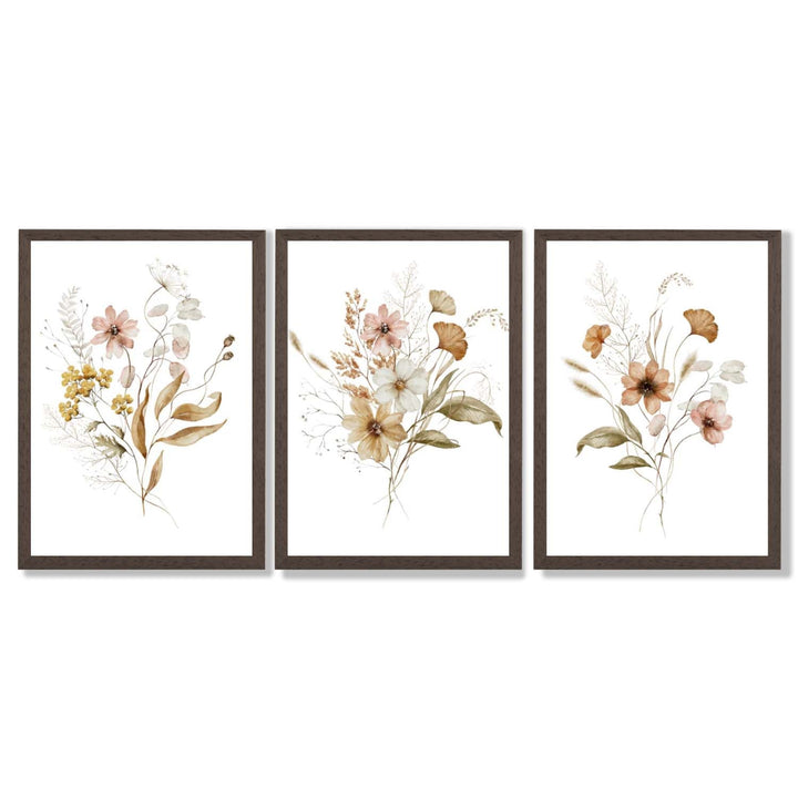 Autumn Wild Flower Bouquets Set of 3 Framed Art Prints | Bowlift