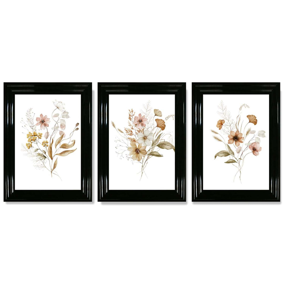 Autumn Wild Flower Bouquets Set of 3 Framed Art Prints | Bowlift