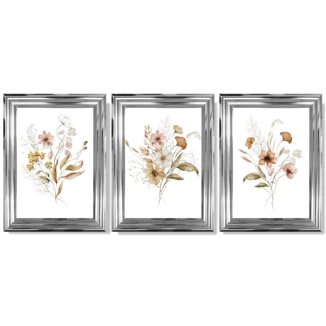 Autumn Wild Flower Bouquets Set of 3 Framed Art Prints | Bowlift
