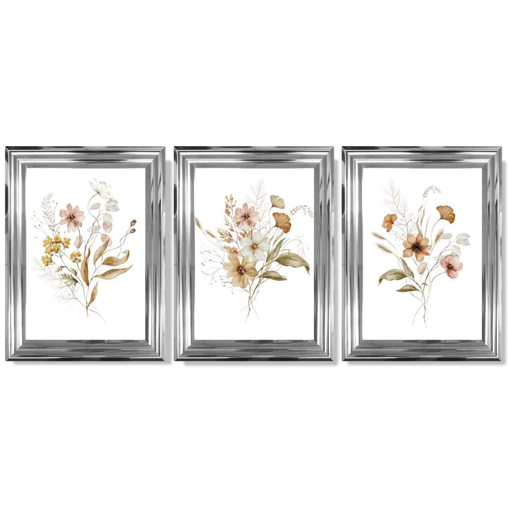 Autumn Wild Flower Bouquets Set of 3 Framed Art Prints | Bowlift