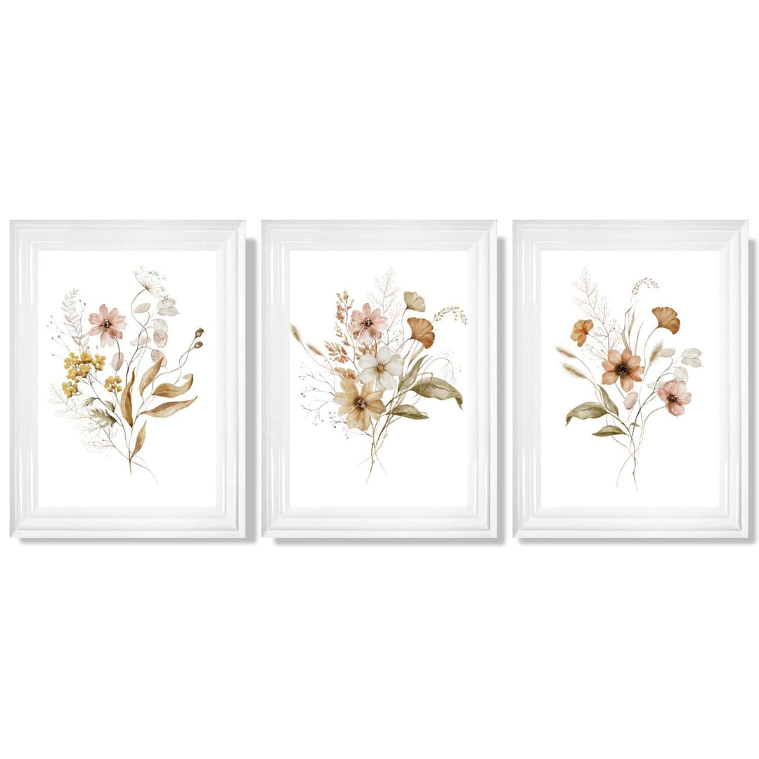Autumn Wild Flower Bouquets Set of 3 Framed Art Prints | Bowlift