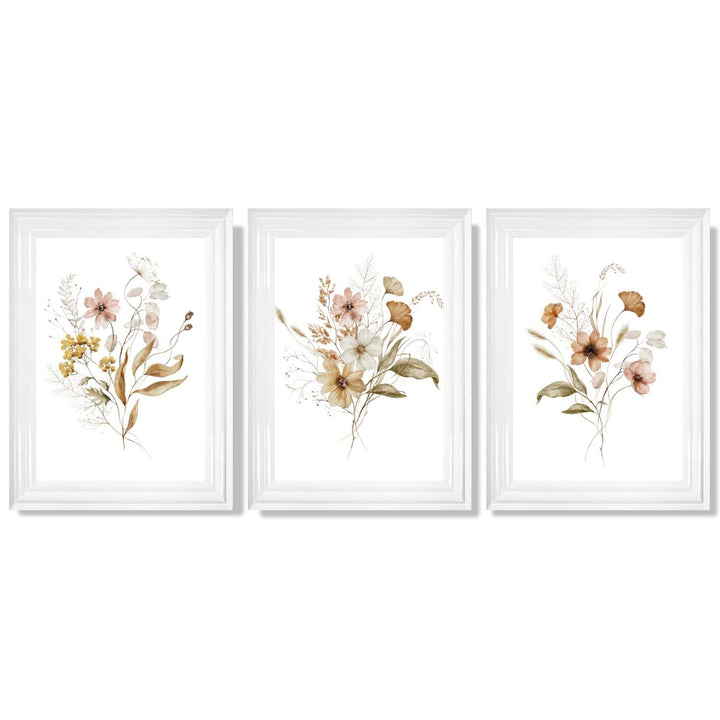 Autumn Wild Flower Bouquets Set of 3 Framed Art Prints | Bowlift