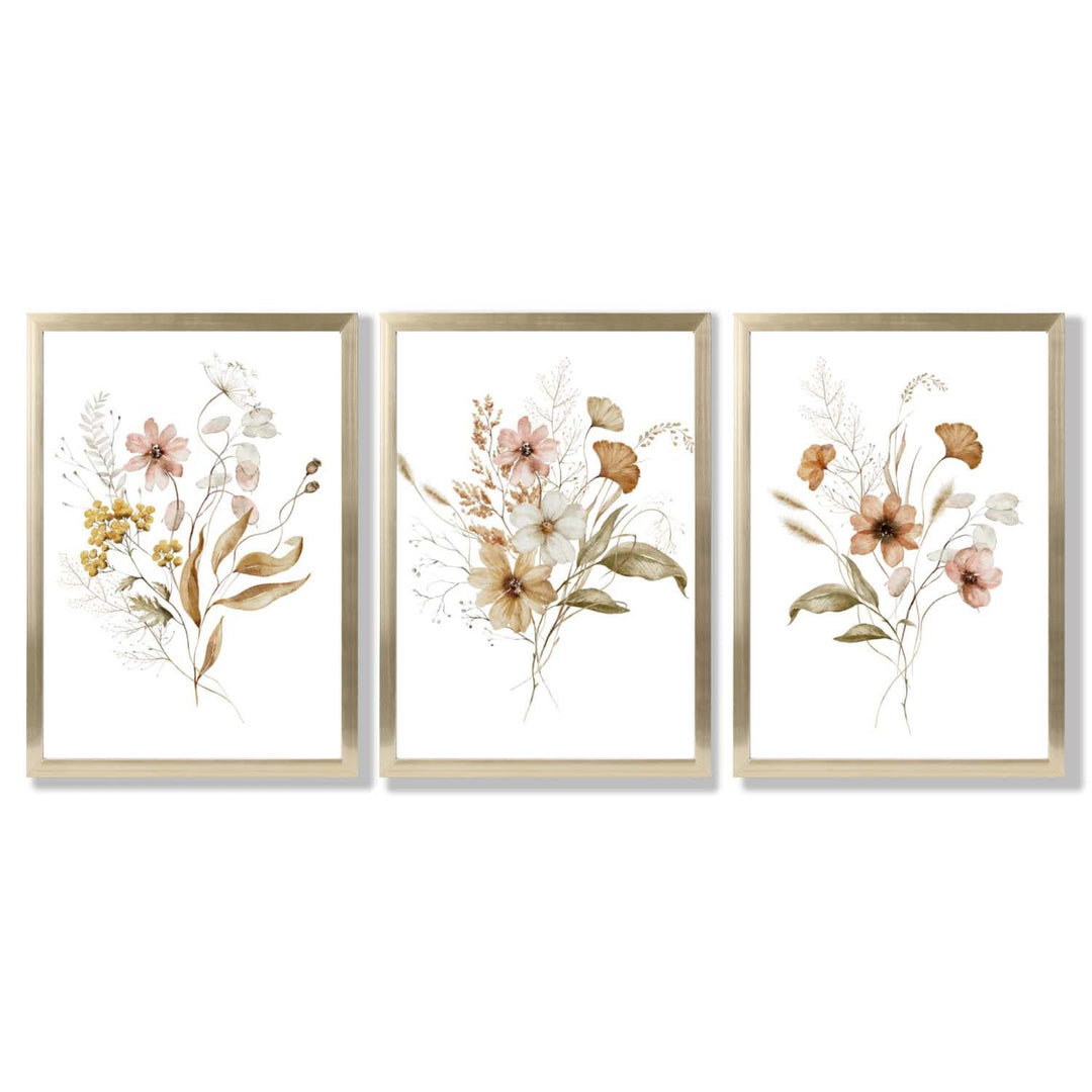 Autumn Wild Flower Bouquets Set of 3 Framed Art Prints | Bowlift