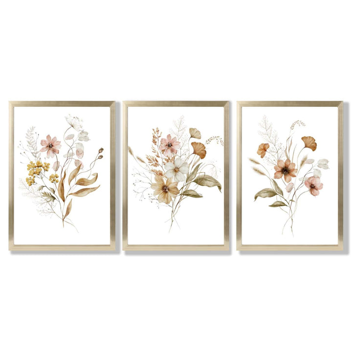 Autumn Wild Flower Bouquets Set of 3 Framed Art Prints | Bowlift