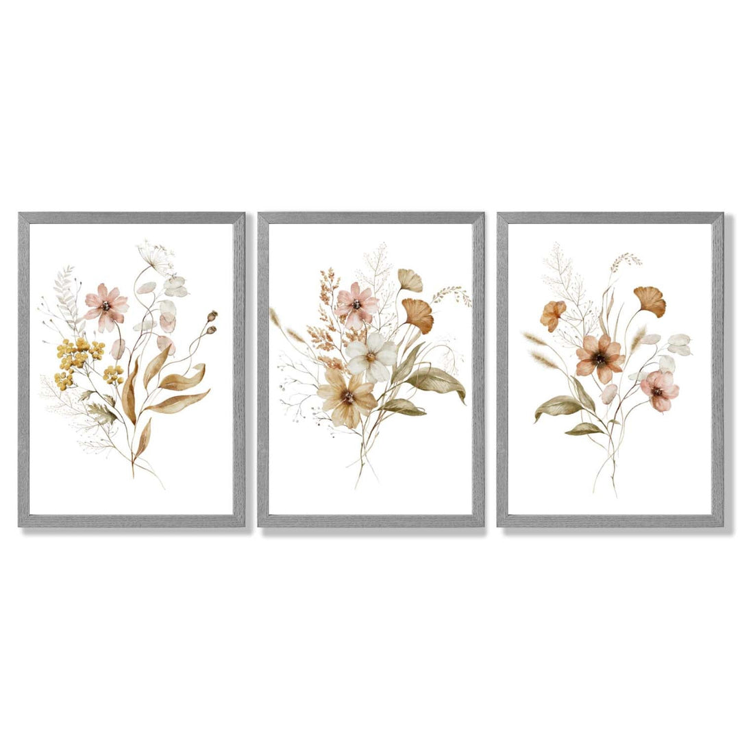 Autumn Wild Flower Bouquets Set of 3 Framed Art Prints | Bowlift