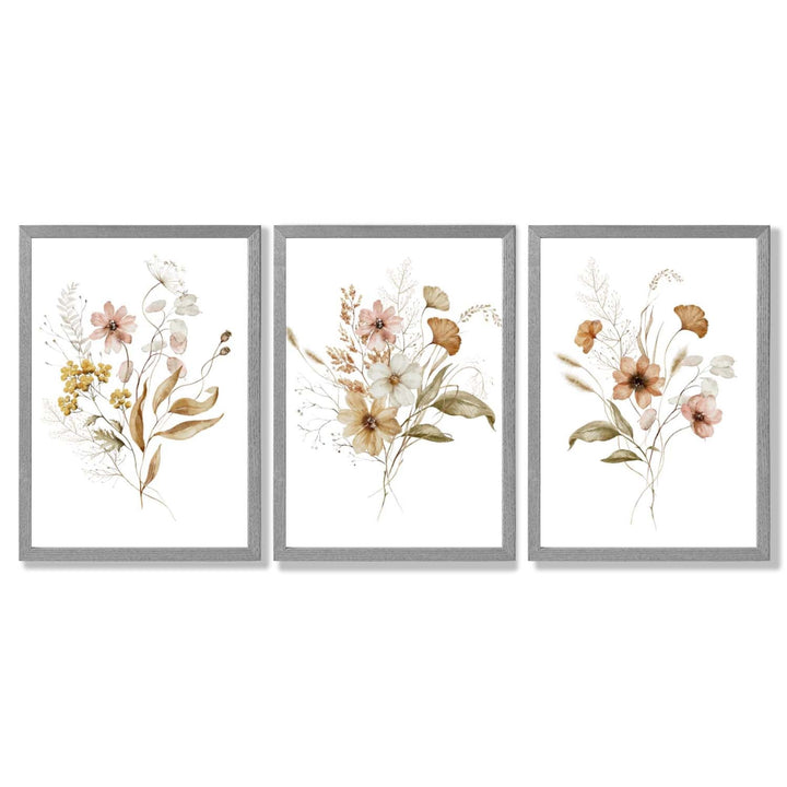 Autumn Wild Flower Bouquets Set of 3 Framed Art Prints | Bowlift
