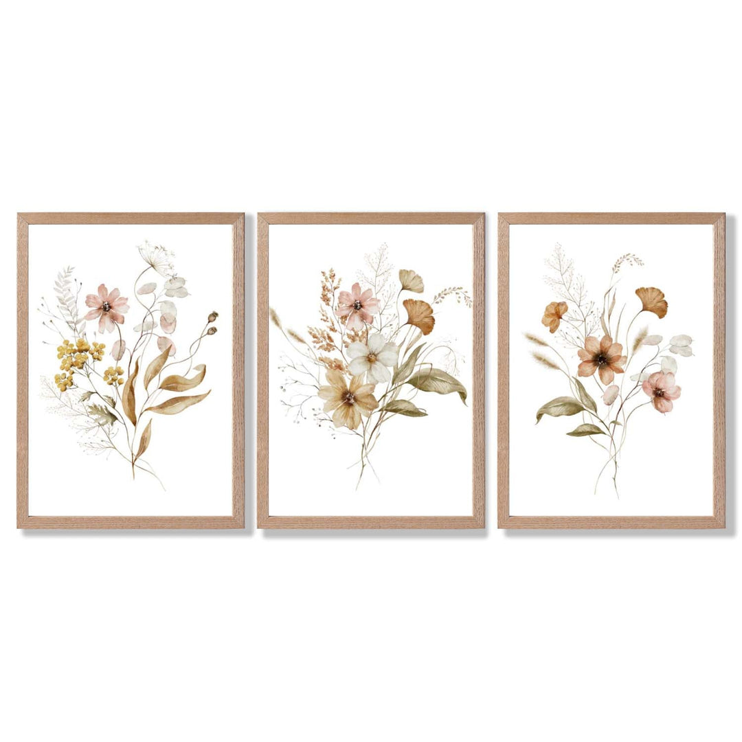 Autumn Wild Flower Bouquets Set of 3 Framed Art Prints | Bowlift