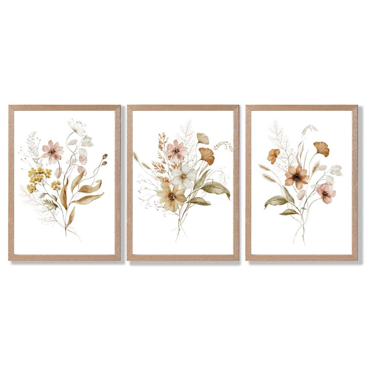 Autumn Wild Flower Bouquets Set of 3 Framed Art Prints | Bowlift