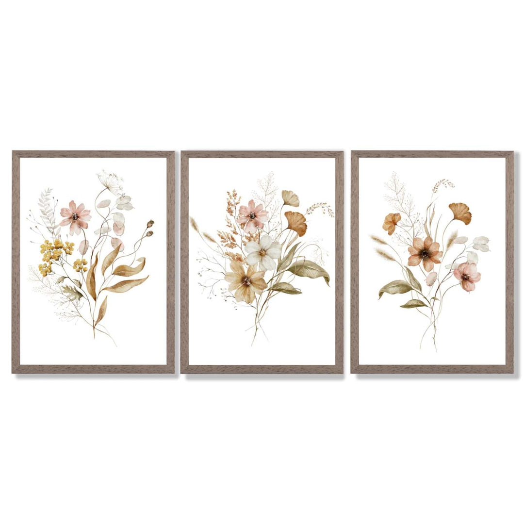 Autumn Wild Flower Bouquets Set of 3 Framed Art Prints | Bowlift