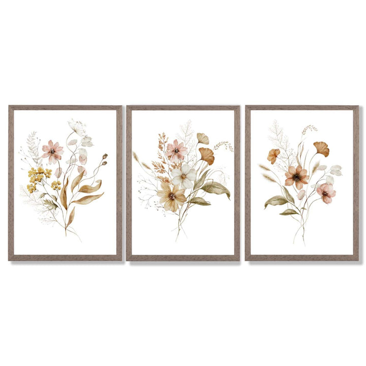 Autumn Wild Flower Bouquets Set of 3 Framed Art Prints | Bowlift
