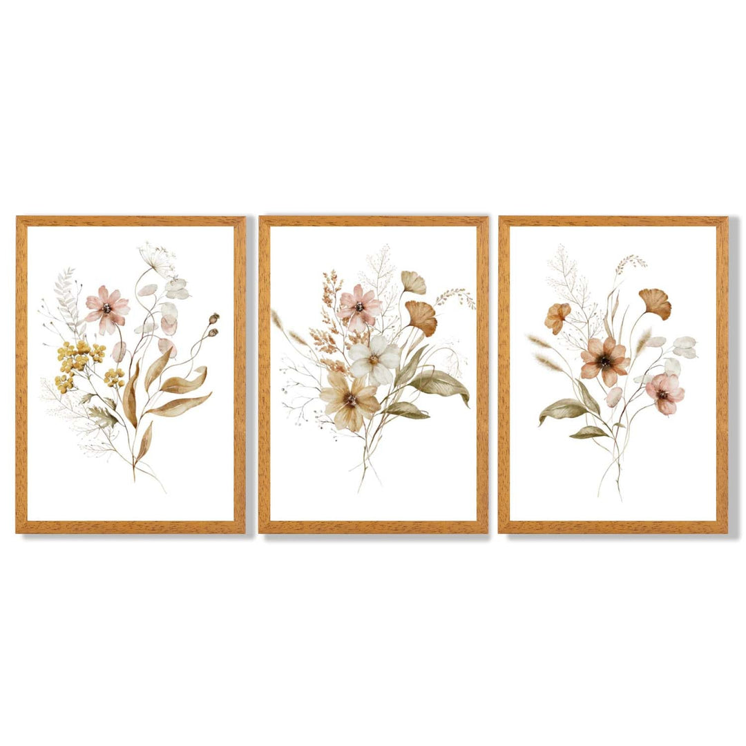 Autumn Wild Flower Bouquets Set of 3 Framed Art Prints | Bowlift