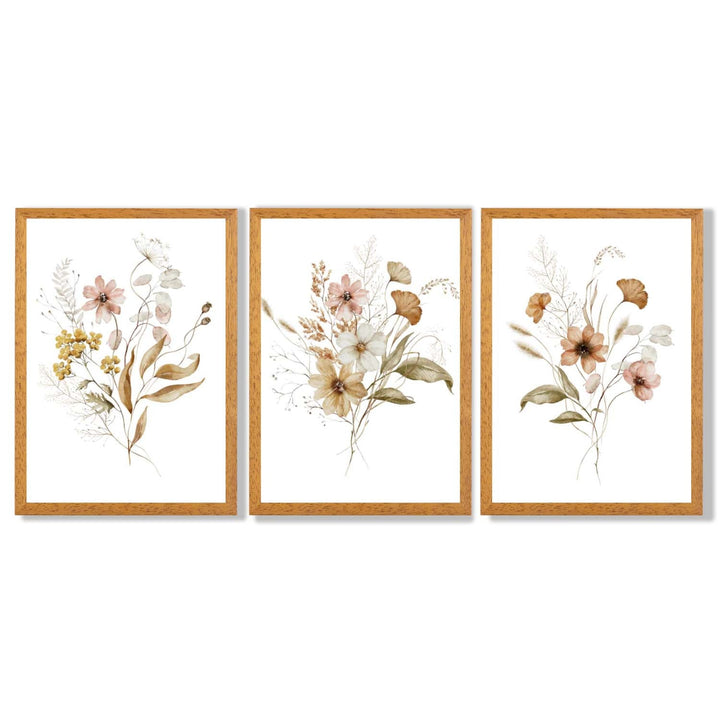 Autumn Wild Flower Bouquets Set of 3 Framed Art Prints | Bowlift