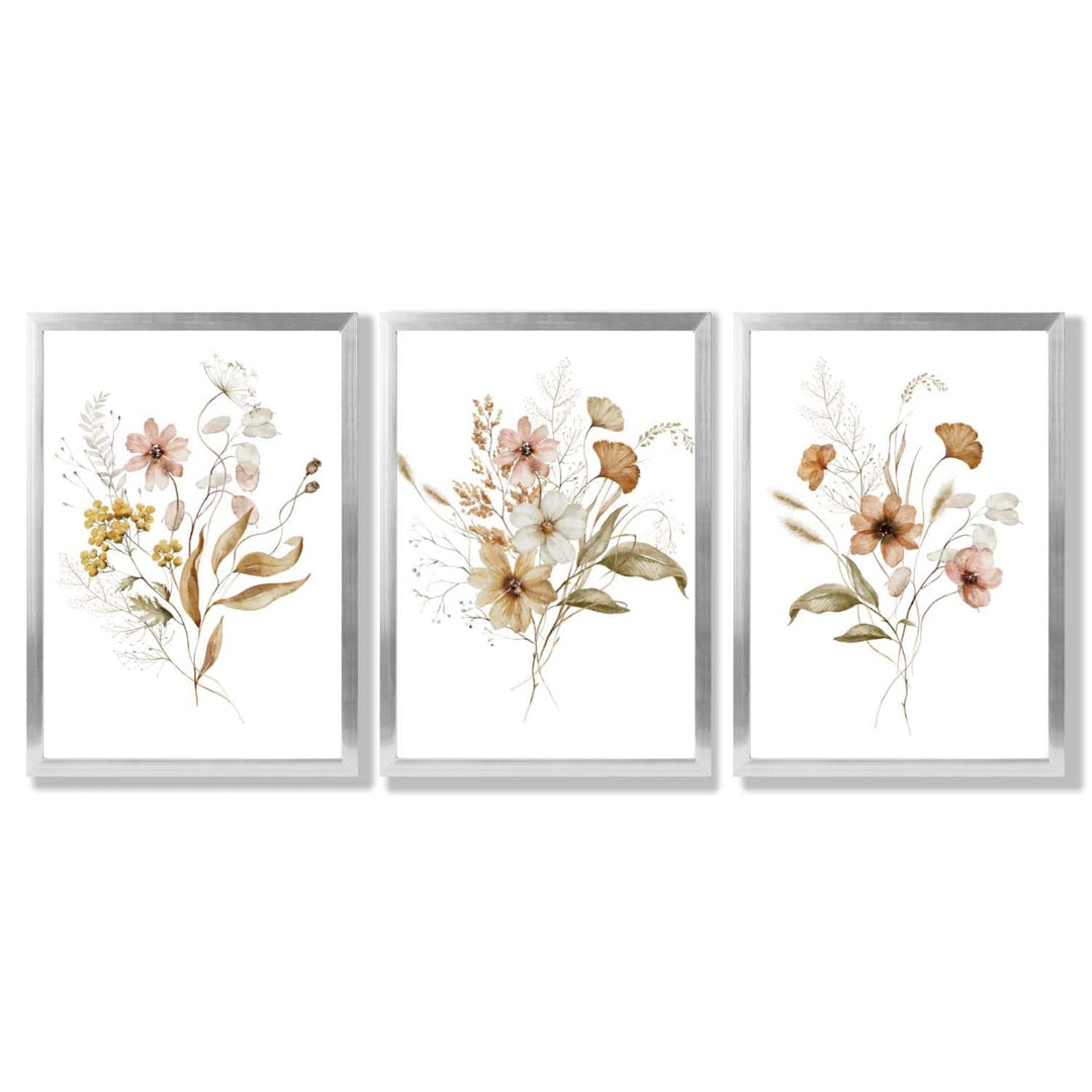 Autumn Wild Flower Bouquets Set of 3 Framed Art Prints | Bowlift