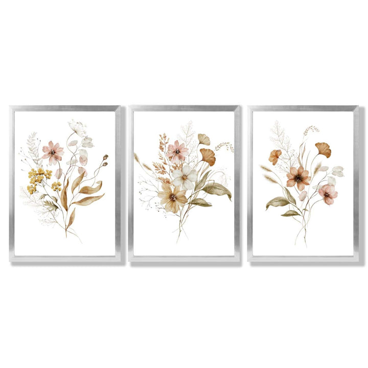 Autumn Wild Flower Bouquets Set of 3 Framed Art Prints | Bowlift