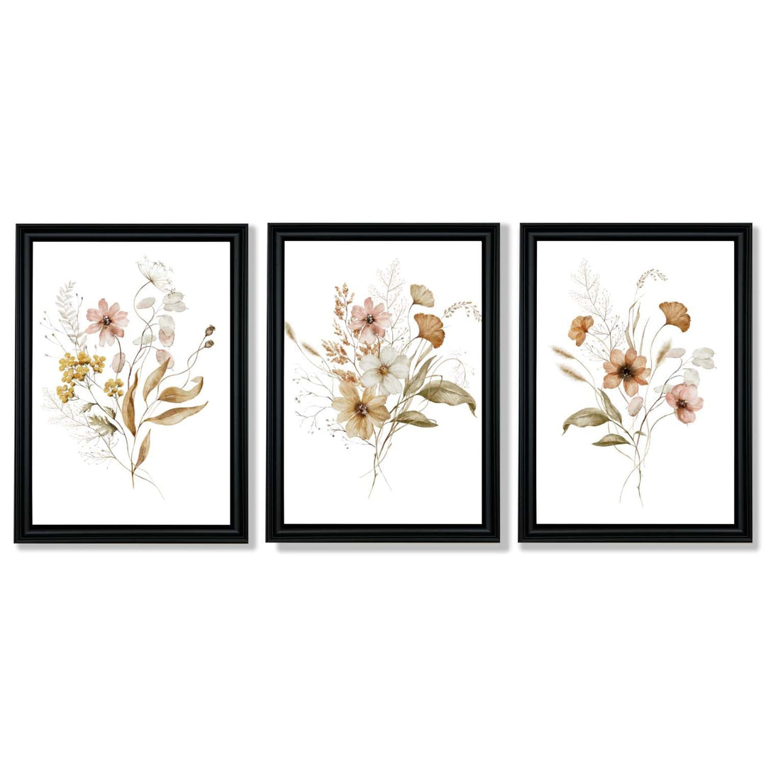 Autumn Wild Flower Bouquets Set of 3 Framed Art Prints | Bowlift