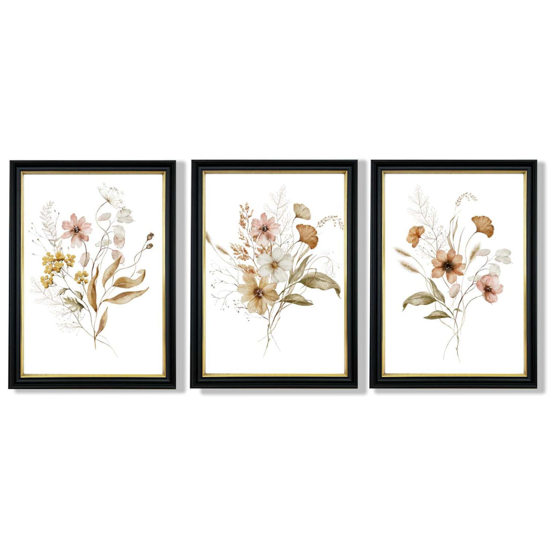 Autumn Wild Flower Bouquets Set of 3 Framed Art Prints | Bowlift