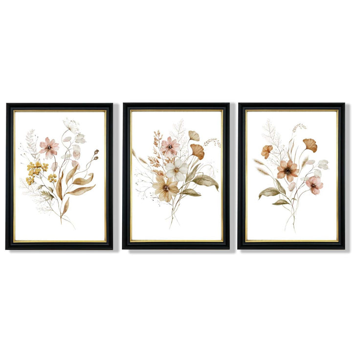 Autumn Wild Flower Bouquets Set of 3 Framed Art Prints | Bowlift