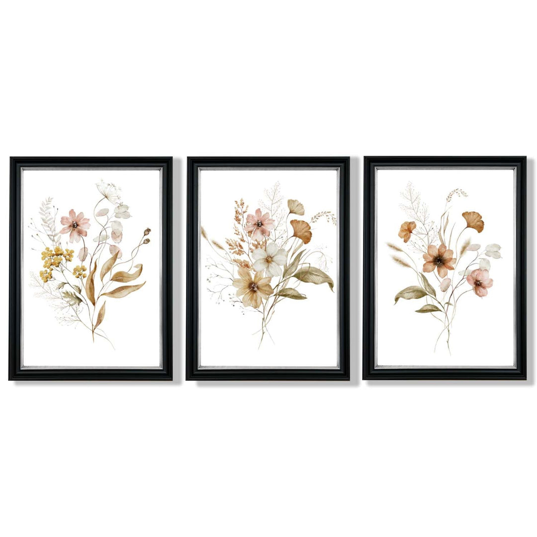 Autumn Wild Flower Bouquets Set of 3 Framed Art Prints | Bowlift