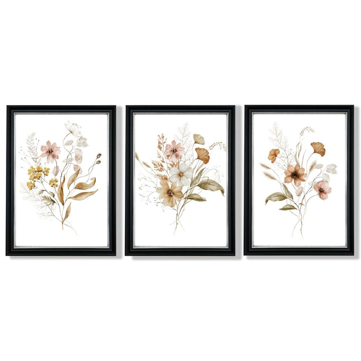 Autumn Wild Flower Bouquets Set of 3 Framed Art Prints | Bowlift
