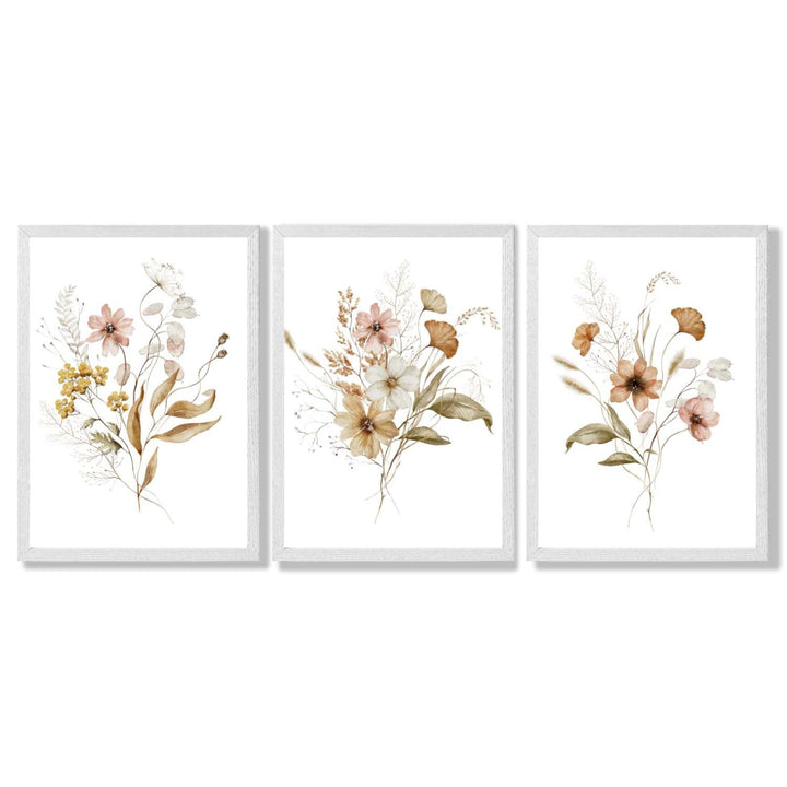 Autumn Wild Flower Bouquets Set of 3 Framed Art Prints | Bowlift