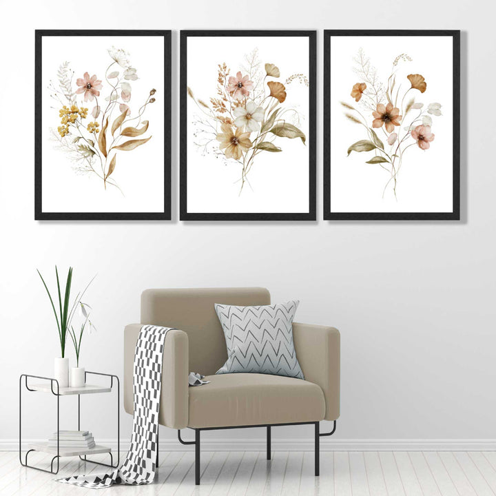 Autumn Wild Flower Bouquets Set of 3 Framed Art Prints | Bowlift