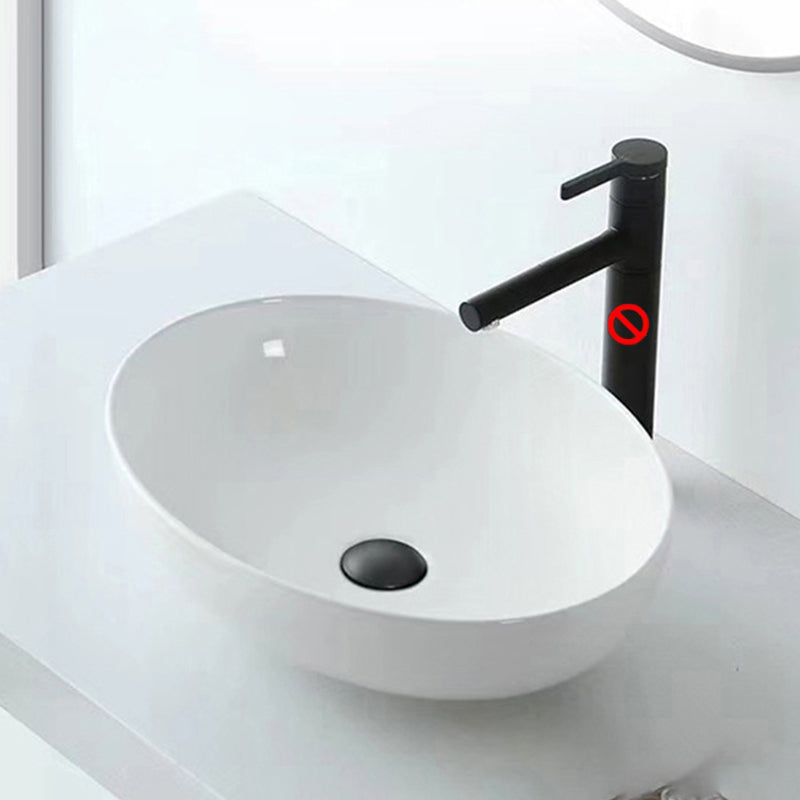 BowLift | Modern Vessel Bathroom Sink Oval Porcelain with Pop-Up Drain System Vessel