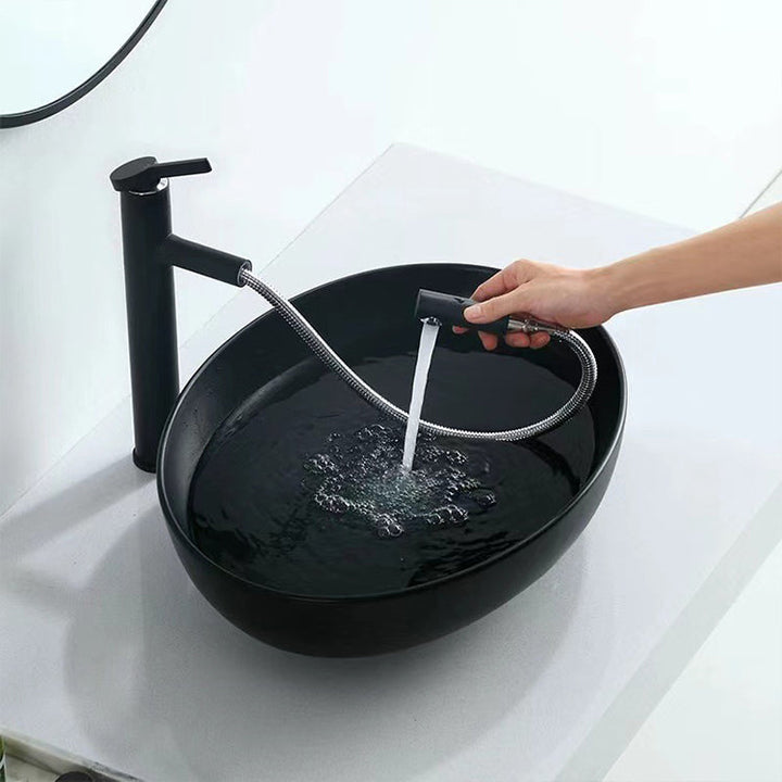 BowLift | Modern Vessel Bathroom Sink Oval Porcelain with Pop-Up Drain System Vessel