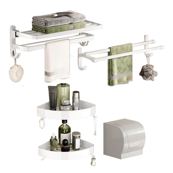 BowLift | Contemporary Bathroom Hardware Set in White with Bath Shelf/Towel Holder/Paper Holder