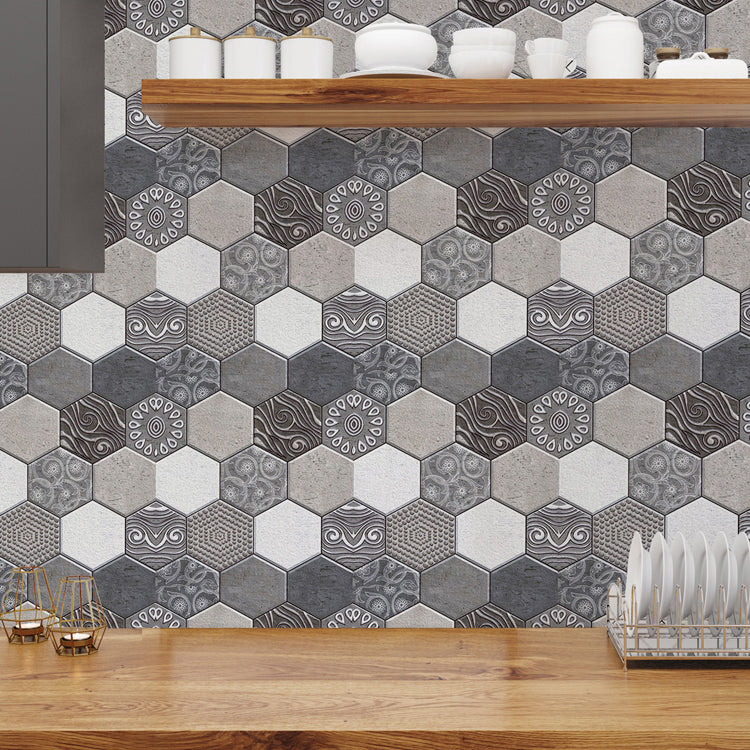 BowLift | Hexagonal Tile - Peel & Stick Plastic Stain Resistant Peel and Stick Mosaic Tile 5-Pack