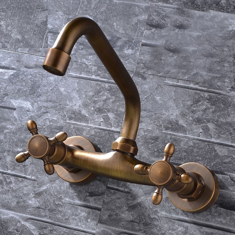 BowLift | Industrial Bathtub Outlet Trim Wall Mounted Full Copper Dual Cross Handle Low Arc Bathtub Faucet