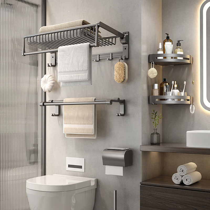 BowLift | Gray contemporary bathroom accessory set Bathroom shelf/towel holder & bathrobe hook incl.