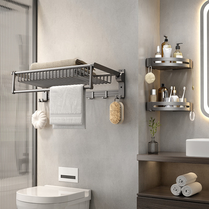 BowLift | Gray contemporary bathroom accessory set Bathroom shelf/towel holder & bathrobe hook incl.