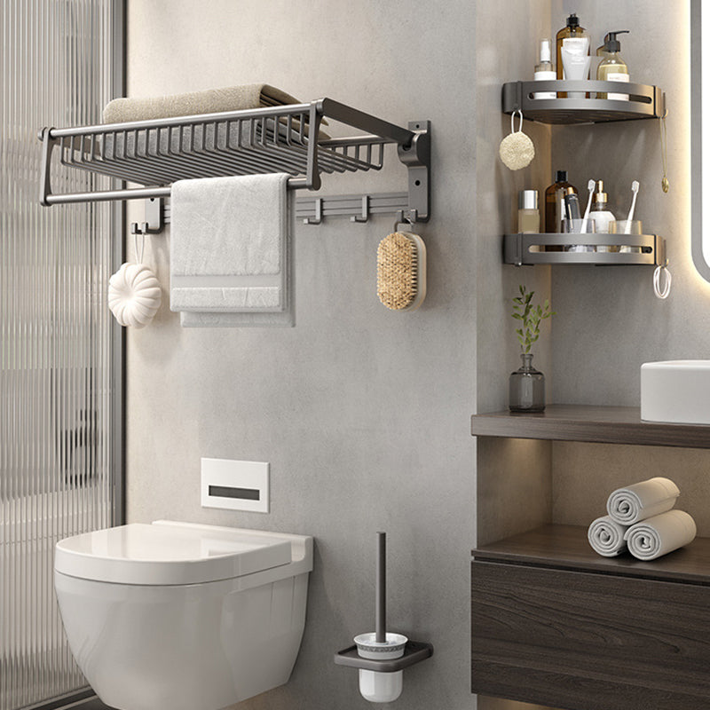 BowLift | Gray contemporary bathroom accessory set Bathroom shelf/towel holder & bathrobe hook incl.