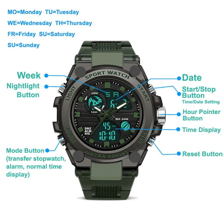 BowLift | Sporty Dual-Display Mode Multifunctional Waterproof Luminous Men's Wristwatch